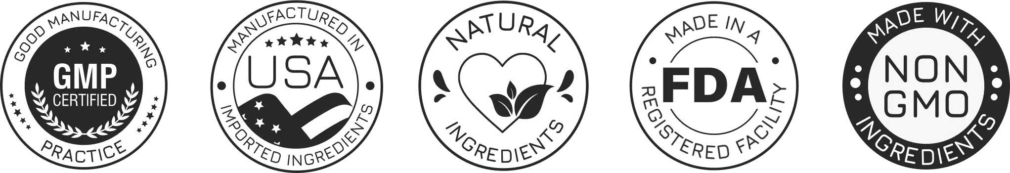 Emperor's Vigor Tonic Trust Badges: Made in USA, GMP Certified, FDA Registered, All Natural